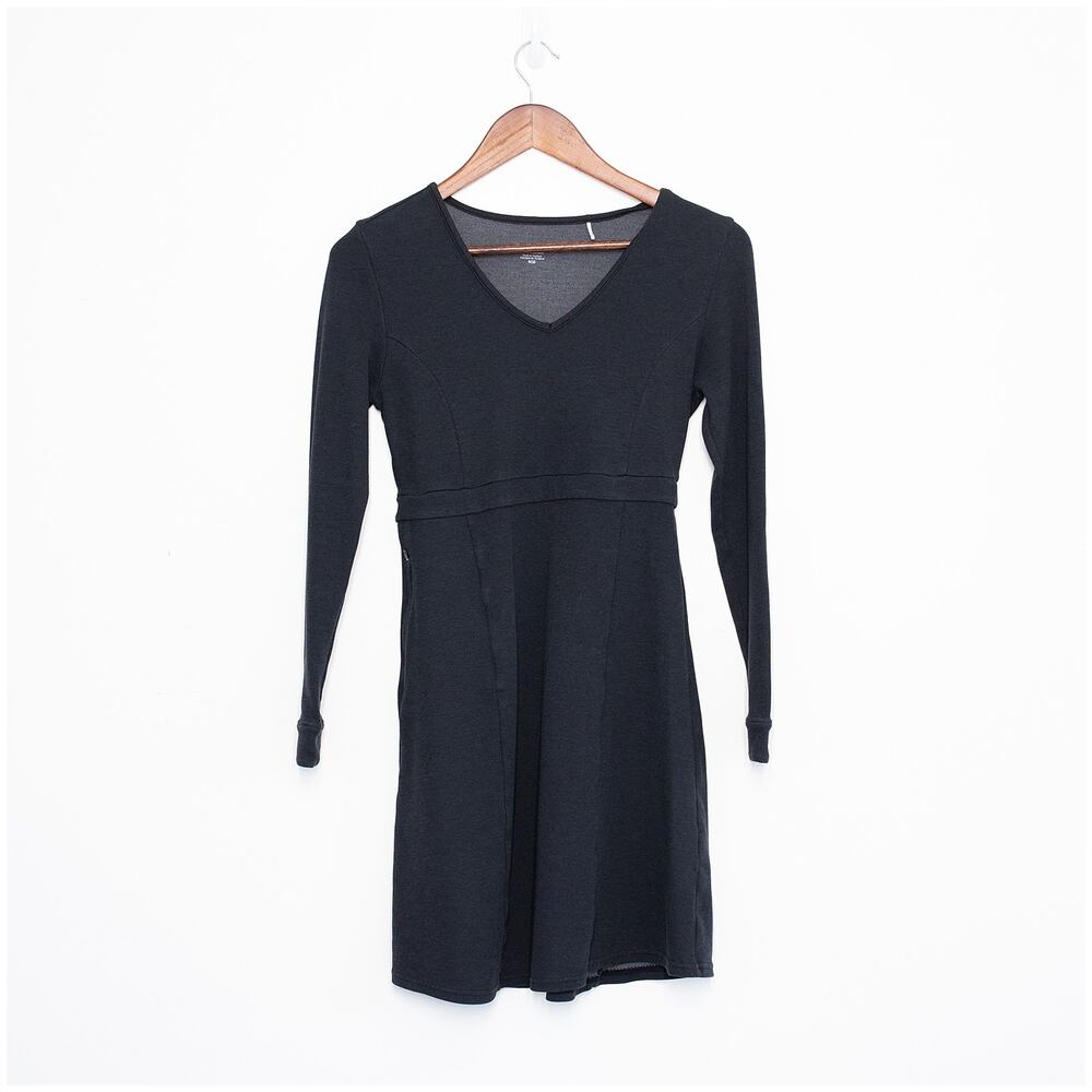 Toad&Co Tomboy Dress XS Black Tencel Long Sleeve Fit Flare Travel Casual Pockets